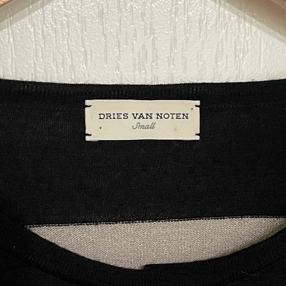 Dries Van Noten Beige/Black Color Block Wool/Silk Shimmer Accent Cardigan Small - Picture 4 of 7